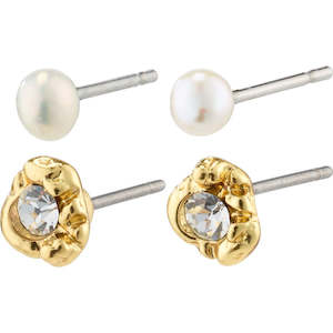 Tina Recycled Crystal & Pearl Studs - Gold Plated