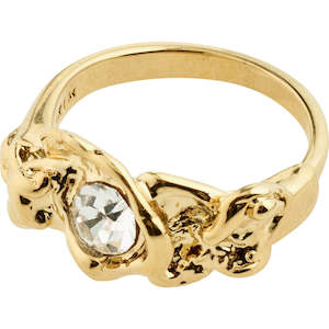 Gold Jewellery: Tina Recycled Organic Shape Crystal Ring - Gold Plated