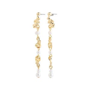 Gold Jewellery: Sloan Pearl Earrings - Gold Plated - White