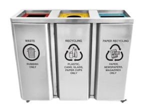 Waste remediation: Stainless Steel Mobile 3-Bay Bin 180L - RB-MS3BRB