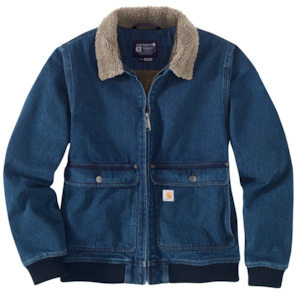 Work clothing: Carhartt Women's OJ5446 Sherpa-lined Denim jacket.