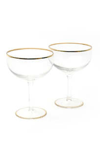 Champagne Coupe Set - Clear with Gold Rim