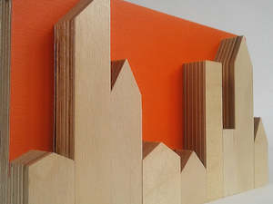 Zero Waste Bright Orange Skyline in Plywood