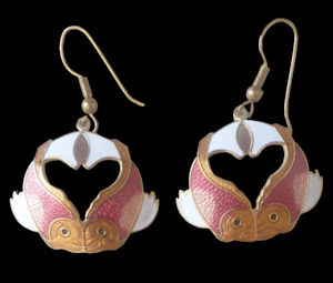 Vintage Koi Fish Cloisonné Oriental Earrings