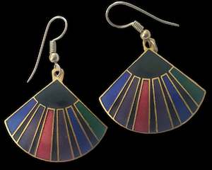 Vintage Enamel Cloisonné Fan Earrings