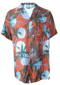 Vintage Orange Tropical Moon Men's Shirt (Large)