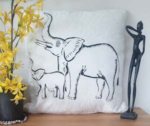 Vintage - Cream Elephant Cushion Cover from Tanzania