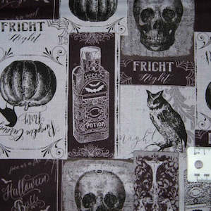 Fabric - Fright Night - Skulls Ravens & Pumpkins