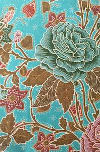 Vintage Thai Green Blue Roses Batik Cotton 1.8m