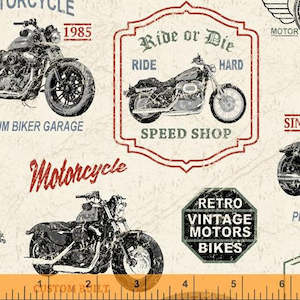 Clothing: SALE Fabric - Born to Ride in White