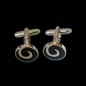 Silver & Black Round Tornado Cufflinks