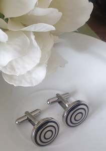 Clothing: Silver & Black Target Cufflinks