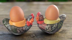 Vintage Pair of French Folk Art Chicken Egg Cups