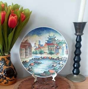 Vintage Hand Painted Singapore River Plate