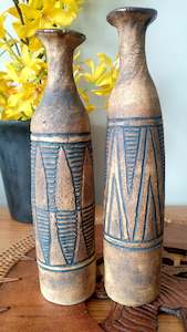 Vintage Tribal Pottery Bud Vase Pair