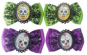 Sugar Skull - Bow Hair Clips Pair