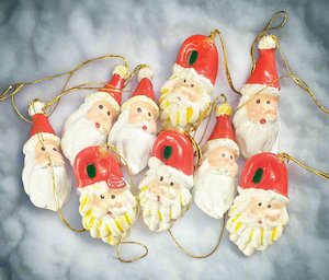 Vintage Christmas Santa Head Ornaments x12