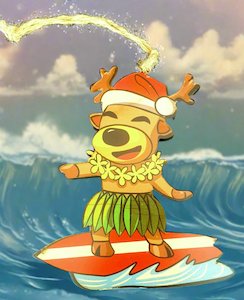 Hawaiian Surfing Reindeer Christmas Ornament