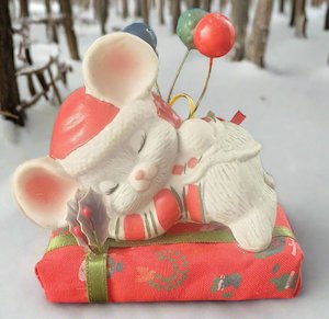 Vintage Christmas Sleeping Mouse Ornament (1991)