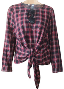 Clothing: Red Tartan Front Tie Top (Small)