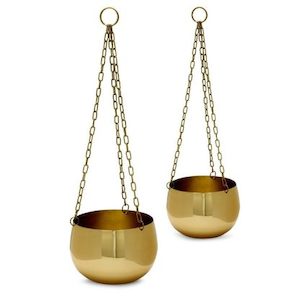 Real Brass Hanging Planters, Set of 2