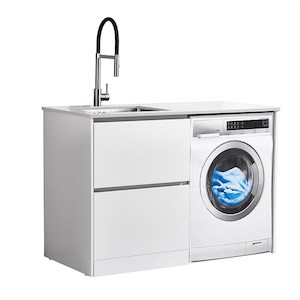 LeVivi Laundry Station 1300mm LH Drawers White Top White Cabinet