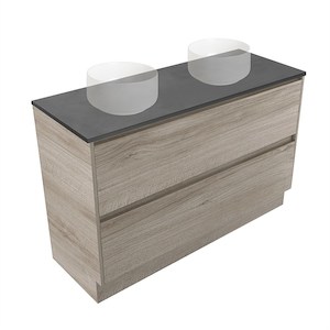 Elementi Sienna 1200mm Graphite Concrete Top Double 2 Drawer Vanity Ashen Walnut Timberland