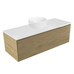 Elementi Sienna 1200mm Wall-Hung Vanity White Elestone Top French Oak Velvet