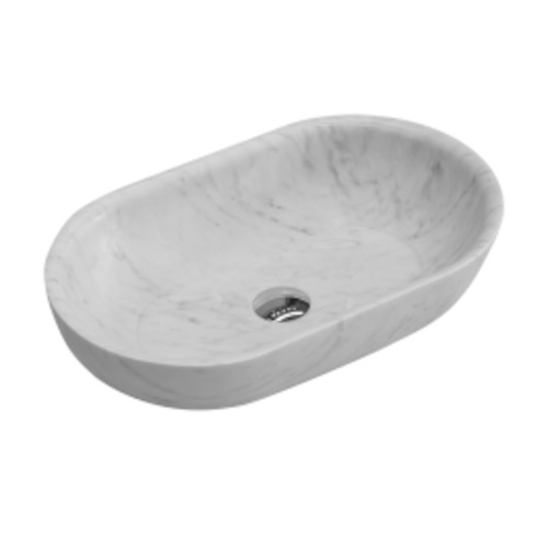 Marmo 550 Oval Vessel Basin Turkish Carrara Marble