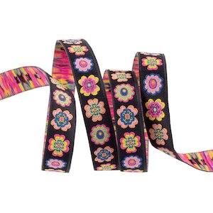 Ribbon - Flowers on Black - 1/2"