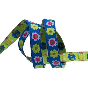 Ribbon - Flowers on Blue - 3/8"