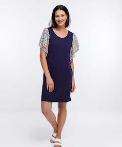 Home Lee Lola Dress - Evening Blue with Florals Summer Sleeves