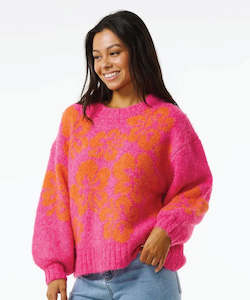 Rip Curl Hibiscus Heat Jacquard Crew - Hot Pink