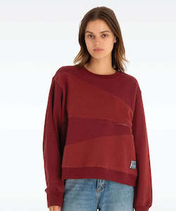 Clothing: Hurley Patchwork Womens Fleece Crew - Russet