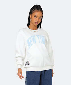 Majestic Womens New York Yankees Check Wordmark Crewneck - Optic White