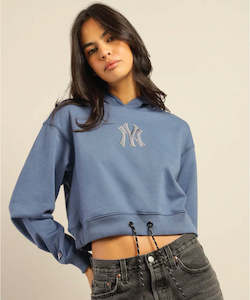 Majestic Women's Yankees Crop Hoodie - Colony Blue