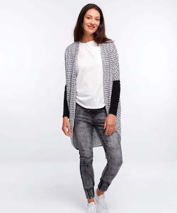 Home-Lee Long Batwing Cardi Black/White Cut Circle