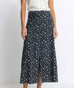 Rhythm Fleur Floral Button Front Maxi Skirt - Black