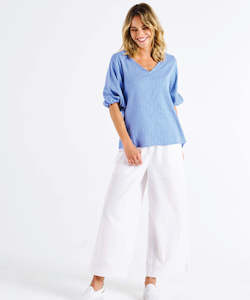 Clothing: Betty Basics Elanora Linen Blouse - Berry Blue