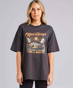 The Mad Hueys Babes On Waves Womens Oversized Tee - Vintage Black