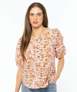 Clothing: Seeking Lola Relaxed Carefree Top - Colourful Blossom