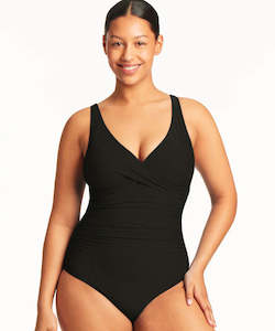 Sea Level Honeycomb Cross Front One Piece - Black