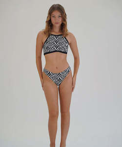 Clothing: Piha High Neck Bikini Top - Black/White