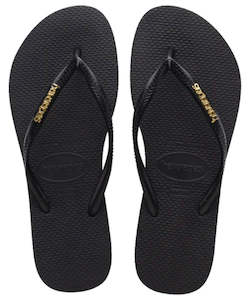 Havaianas Slim Logo Metallic Jandal - Black / Gold