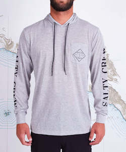 Clothing: Salty Crew Tippet Pocket Hood Tech Tee - Athletic Heather