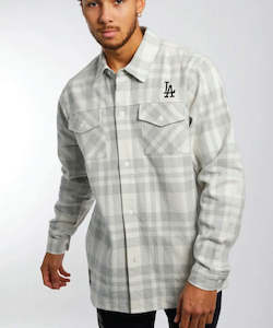 Majestic Split Check Dodgers Shacket - Optic White