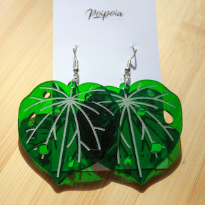 Acrylic Whakakai Kawakawa //Kawakawa Earrings Poipoia Ōtautahi