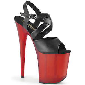 PLEASER FLAMINGO-822T BLK FAUX LEATHER/FROSTED RED