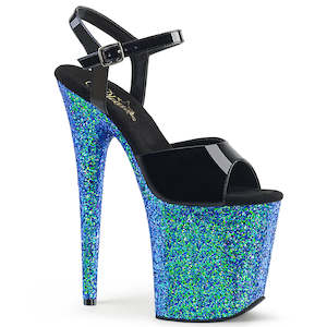 PLEASER FLAMINGO-809LG BLK PAT/BLUE MULTI GLITTER