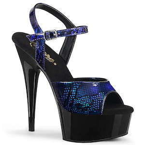 PLEASER DELIGHT-609SP ROYAL BLUE SNAKE PAT/BLK